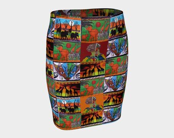 Visions Of Africa Pencil Skirt  XS-S-M-L-XL African Print Attire Art Clothes Wearable Art A-Line Clothing Women Bottoms Stretch Skirts