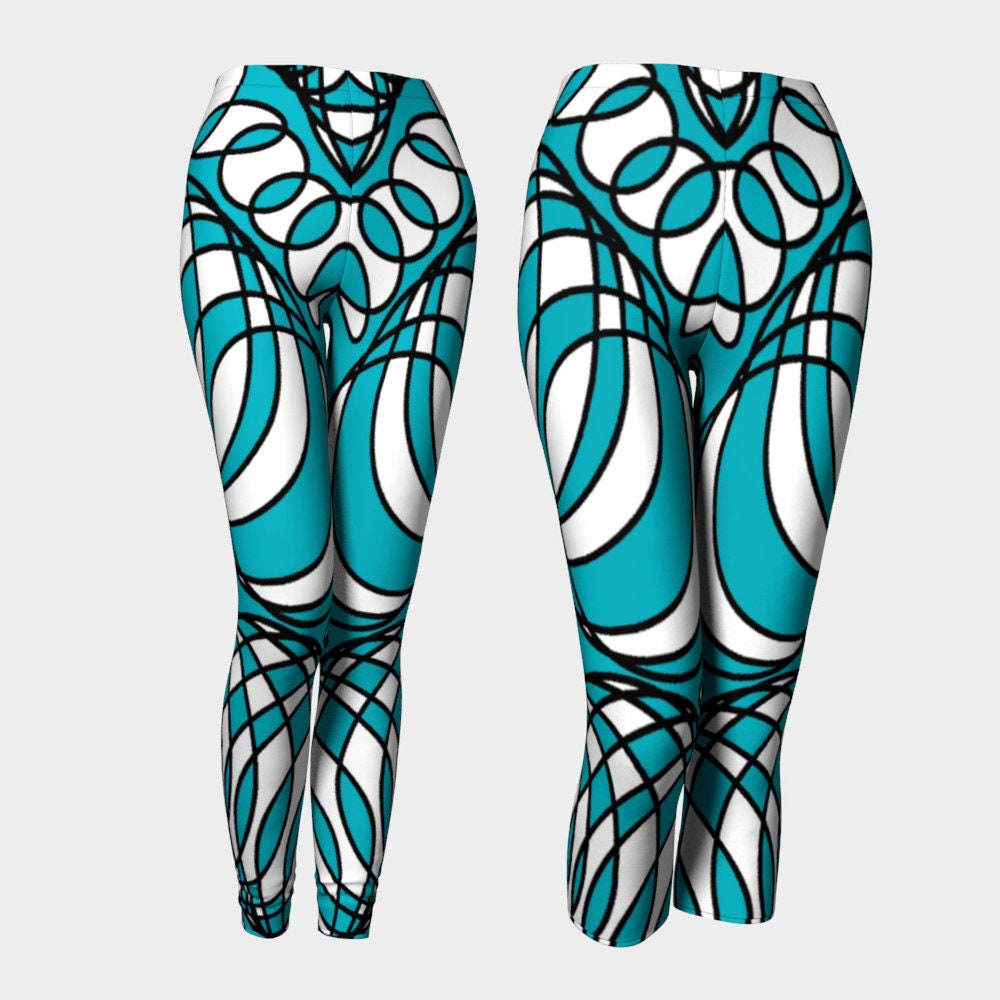 Teal tights black swirls Clearance