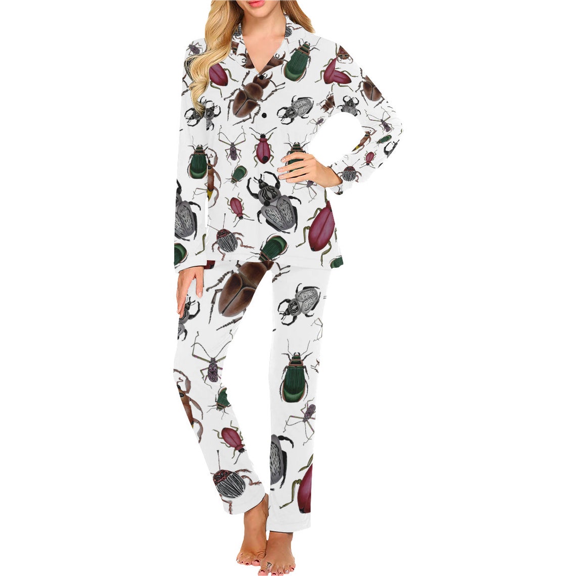 BEETLES Pajama Set Insects Bugs White Multi Colored Lingerie Etsy