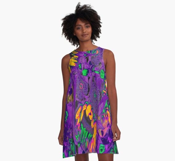 Neon Sunflowers A-line Dress Swing Dress Trapeze Dress XS S M | Etsy