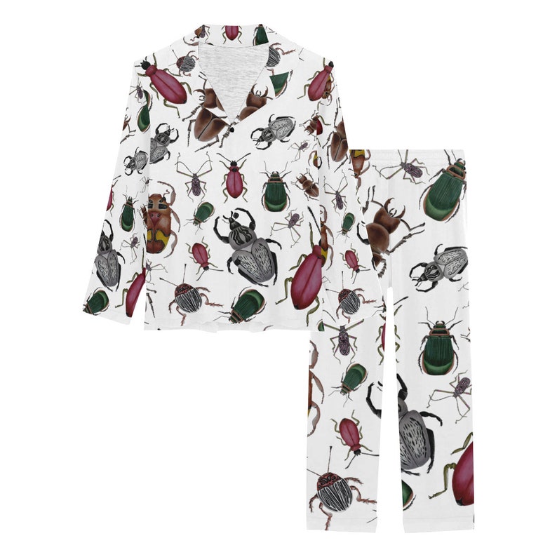 BEETLES Pajama Set Insects Bugs White Multi Colored Lingerie Etsy