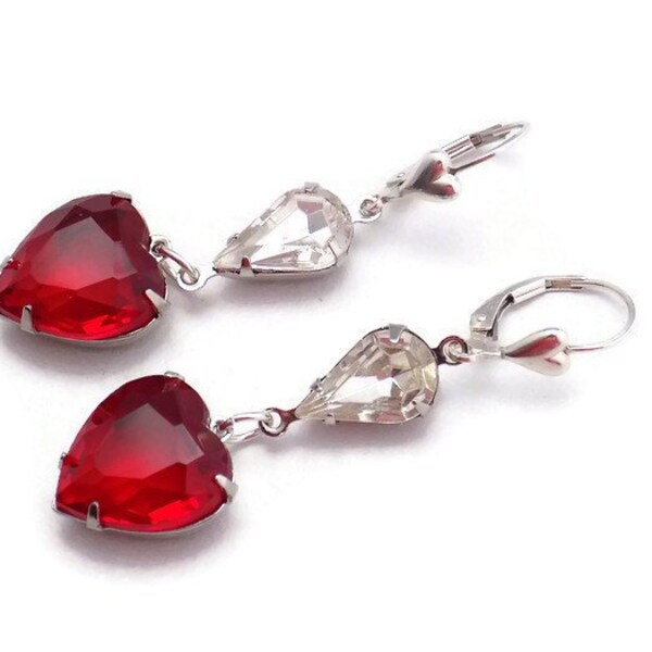 Romantic Ruby Red Heart Earrings