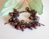 Key Bracelet Purple Beaded Bracelet  Swarovski Crystal Bracelet Victorian Jewelry Edwardian Jewelry