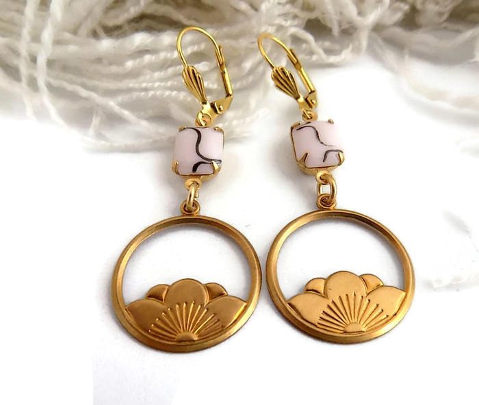 Brass Lotus Earrings Pink Lotus Earrings Lotus Flower Dangles