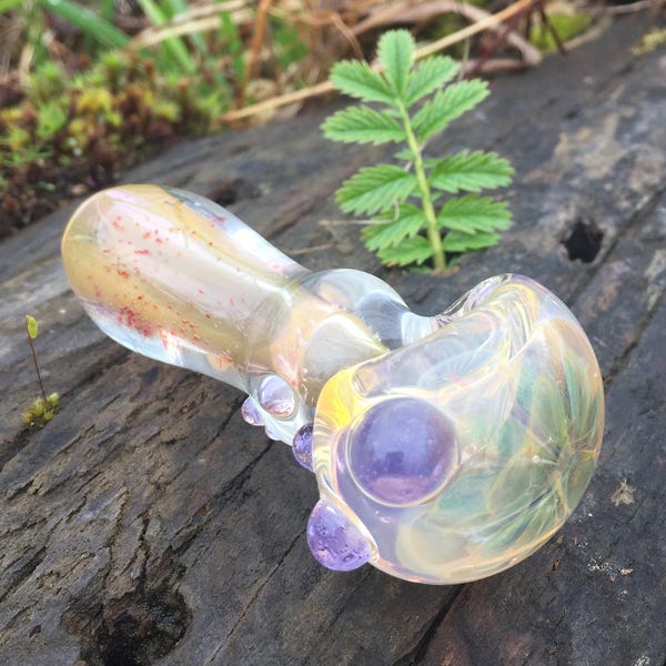 Petite Gold & Silver Fumed Deluxe Electric Jellyfish. Glass Pipe. Tobacco Pipe. Spoon Pipe. Handmade in USA by FlabbaGlass Designs