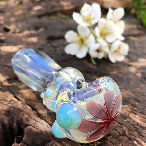 Little Red Poppy. Glass Pipe. Spoon Pipe. Tobacco Pipe. Color Changing. Smoking Bowl. Glass Smoking Pipe. Girly Pipe. Cute Pipe. Made in USA