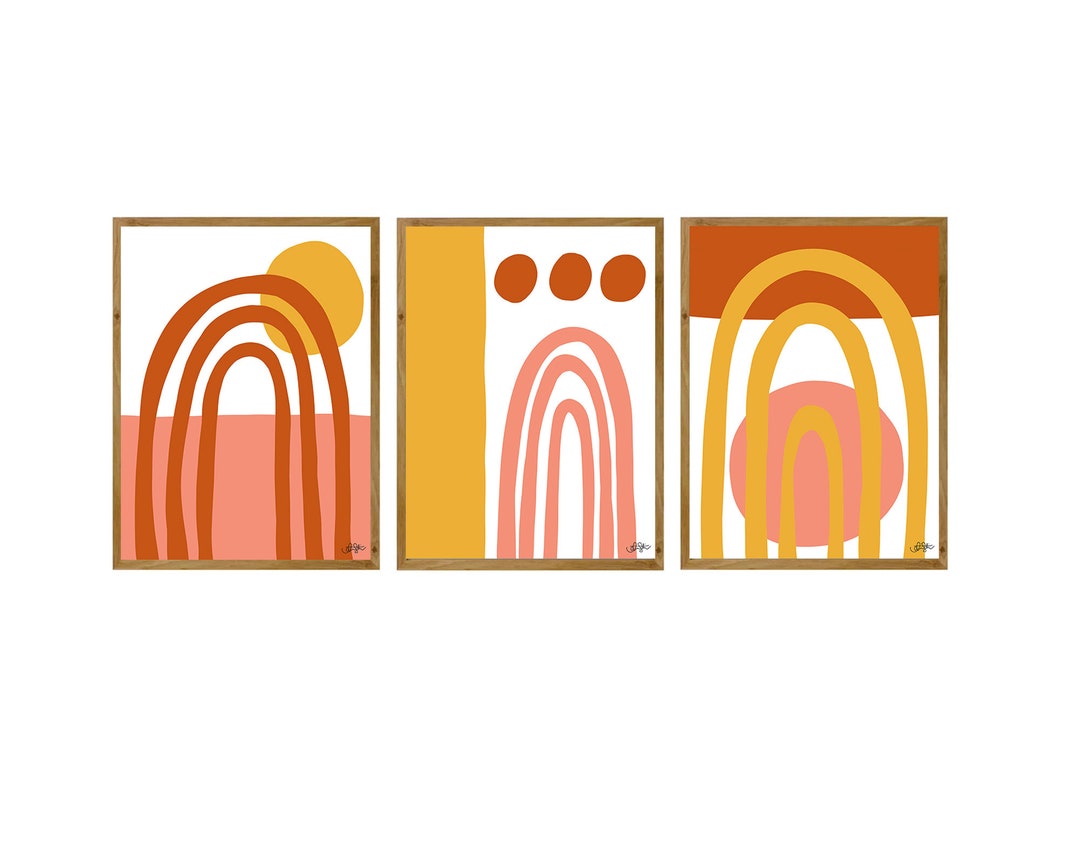 Retro Rainbow Print Trio DIGITAL DOWNLOAD Set of 3 Matching Art Prints