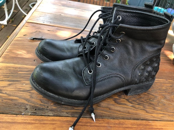 black leather studded booties