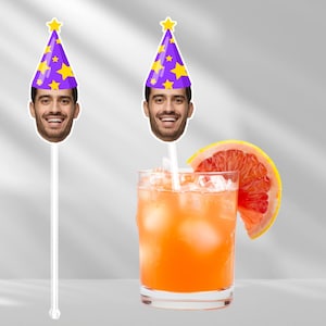 Personalized Face Drink Stirrers, Custom Swizzle Sticks, Cocktail Stir Sticks with Birthday Years, Customized Drink Stirrers, Swizzle Sticks