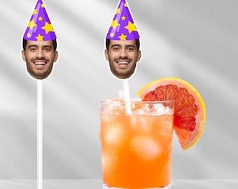 Personalized Face Drink Stirrers, Custom Swizzle Sticks, Cocktail Stir Sticks with Birthday Years, Customized Drink Stirrers, Swizzle Sticks