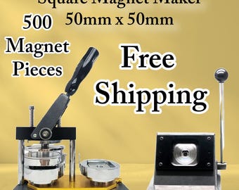 Square Magnet & Badge Maker Kit 2&quot;x 2&quot; – Complete Set with Machine Press, Square Press, 500 Magnet Sets, Templates, and User Instructions