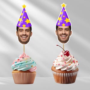 Custom Photo Face Cupcake Toppers, Personalized Cake Topper, 30th, 21st, 25th, 40th Birthday Party Decorations.