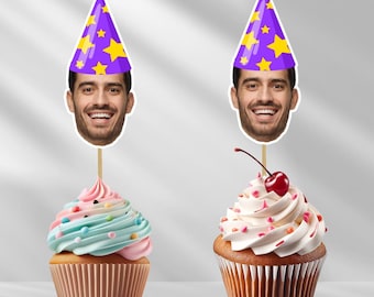 Custom Photo Face Cupcake Toppers, Personalized Cake Topper, 30th, 21st, 25th, 40th Birthday Party Decorations.