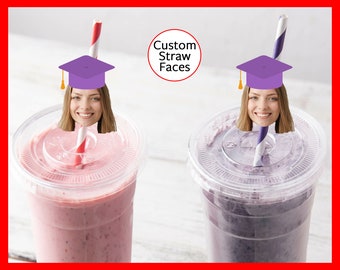 Custom Face Straws for Personalized 4th of July Party Decorations: Patriotic Picture Straws with Gold Accent Straws, Graduation Straws