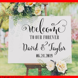 Wedding Decal for Mirror Welcome to our Forever with Names and Date Wedding Vinyl Decal Wedding Sign Vinyl Decal DIY