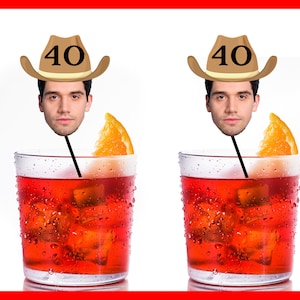 Custom Western Cowboy Face Photo Stirrers: Personalized Swizzle Sticks for 21st, 25th, 30th, 40th, 50th, 60th Birthday Party Decorations