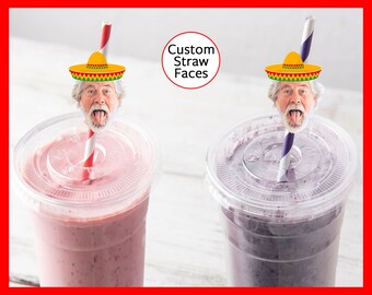 Personalized Face Party Straws, Fun and Unique Decor for Birthdays, Bachelorettes, and 50th Celebrations! Add a Personal Touch to Your Event