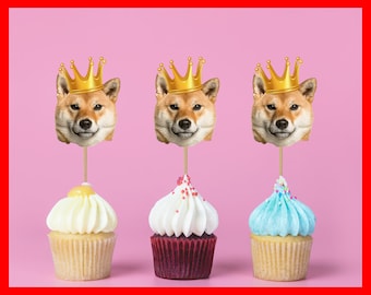 Custom Face cupcake toppers, Funny Photo toppers,  dog party décor, puppy party, Doggy Birthday,  Animal Décor Topper, Custom Animal Face