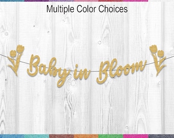 Baby in Bloom Glitter Banner – Floral Baby Shower Decorations and Custom Party Supplies for Baby Celebrations