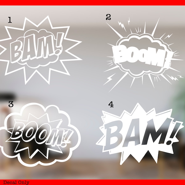 A superhero wall decal, superhero sounds, comic book vinyl decal, bam pow, superhero wall décor, bedroom décor