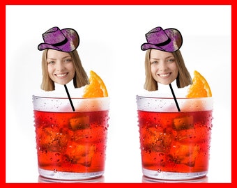 Fiesta Fun: gepersonaliseerde roerstokjes voor gezicht en sombrero, op maat gemaakte roerstaafjes, op maat gemaakte roerstokjes, vrijgezellenfeest-cocktailstokjes