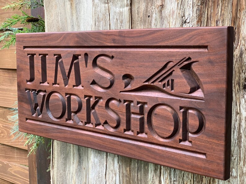 Woodworking Gifts Dad SOLID WALNUT Custom Woodworking Shop Sign Wood Worker Sign Workshop Woodshop Sign Woodwork Sign Woodworker Woodworking image 4