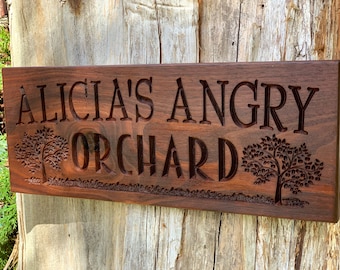 Orchard Gift Apple Tree Orchard Sign Orchard Sign Outdoor Sign Custom Carved Signs Wood Signs Outdoor Plaque Orchard Sign Outdoor Wood Sign