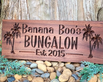 Custom Palm Tree Sign Custom Cabana Signs Poolside Cabana Sign Couples Gift Tiki Hut Custom Wooden Sign Beach House Lake House Pool Sign