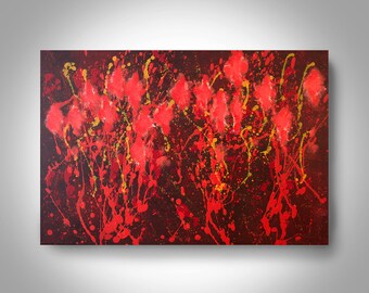 Acrylic Abstract Painting - 36 x 24 Red Painting , Canvas Painting, Wall Painting, Home Decor, Art by Brian Hill, Red Rhythms