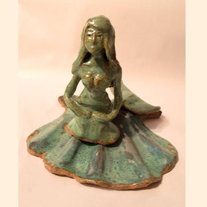 Handmade Ceramic Mermaid Sculpture, Ceramic Mermaid Figurine, Ceramic Mermaid Statue, Home Decor, Mermaid on Shell 6 inches high image 1