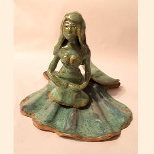 Handmade Ceramic Mermaid Sculpture, Ceramic Mermaid Figurine,  Ceramic Mermaid Statue, Home Decor,  Mermaid on Shell  6 inches high