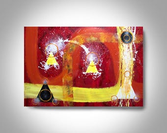 Acrylic Abstract Painting - 36 x 24 Red Painting , Canvas Painting, Wall Painting,  Currents of Red and Yellow
