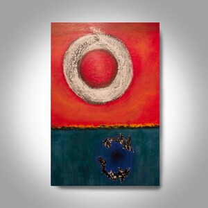 Acrylic Abstract Painting - 36 x 24 Red Painting, Enso painting, Home Decor, Wall painting, Canvas Art, Brian Hill, Enzo
