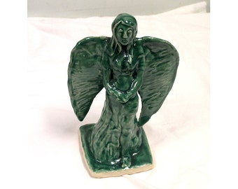 Handmade Ceramic Angel Sculpture Ceramic Angel Figurine   - Ceramic Angel Statue- 10.75 inches tall Home Decor Jade Angel, # 2