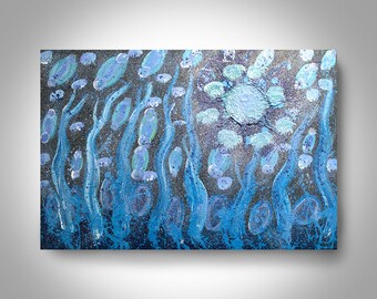 Acrylic Abstract Painting - 36 x 24 Blue  Painting , Canvas Painting, Wall Painting, Home Decor, Art by Brian Hill, Blue Life Forms