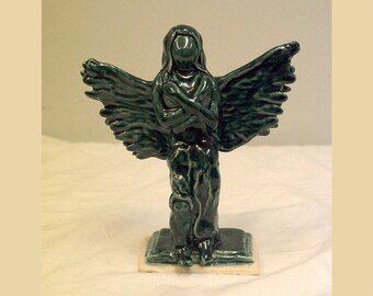 Handmade Ceramic Angel Sculpture Ceramic Angel Figurine Jade Angel, # 1 - Ceramic Angel Statue 7.5  inches tall Emerald Angel, # 1