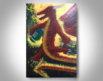 Pintura abstracta acrílica - Pintura 36 x 24, Pintura de lienzo, Pintura mural, Arte moderno, Decoración del hogar, Arte de Brian Hill, Dragón rojo