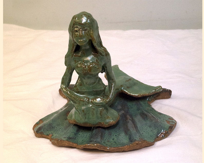 Handmade Ceramic Mermaid Sculpture, Ceramic Mermaid Figurine, Ceramic Mermaid Statue, Home Decor, Mermaid on Shell 6 inches high image 2