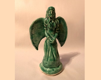 Handmade Ceramic Angel Sculpture Ceramic Angel Figurine Jade Angel, # 1  - Ceramic Angel Statue- 9 inches tall Home Decor