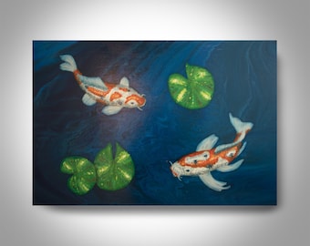 Acrylic Koi Painting - 36 x 24 Water  Painting , Canvas Painting, Wall Painting, Home Decor, Art by Brian Hill,