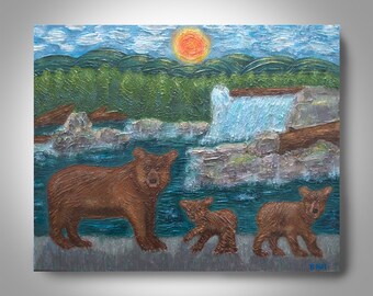 Bears in the Mountains - 30 x 24 Acrylic  Painting , Canvas Painting, Wall Painting,  Home Decor, Art by Brian Hill