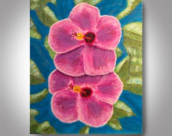 Cuadro acrílico de hibisco - Lienzo de 20 x 16 pulgadas, arte para pared, decoración del hogar, pintura floral, Crimson Hill Gallery, Brian Hill