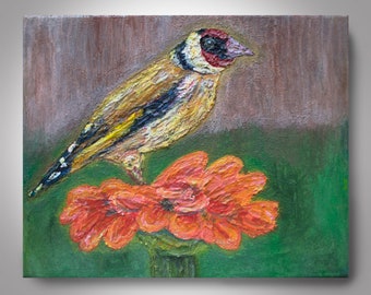 Goldfinch Bird Painting - 10'' x 8'' , Canvas Painting, Wall Painting,Art by Brian Hill