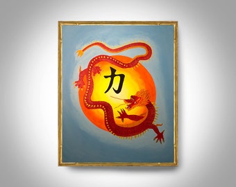 60'' x 48''  Dragon Painting Large Acrylic Painting on Canvas- UNSTRETCHED canvas , Wall Painting, Dragon, Strength