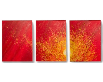 Triptych  Acrylic Abstract Red Painting - 54 x24  - Canvas Art, Home Decor, Wall Art, Crimson Hill Gallery,  Art by Brian Hill, 3 panel