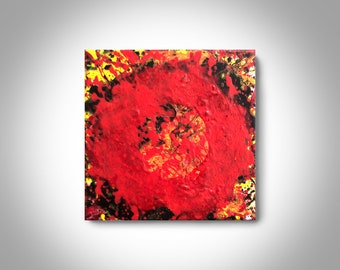 Acrylic Abstract Painting - 6 x 6 Red Painting , Canvas Painting, Wall Painting, Home Decor, Enso ,Small Abstact