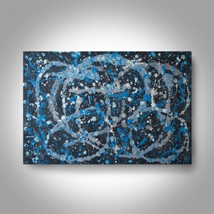 Acrylic Abstract Painting - 36 x 24 Blue and Silver Painting , Canvas Painting, Wall Painting, Home Decor, Art by Brian Hill