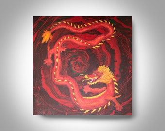 Dragon  36 x 36 Acrylic Abstract Painting , Canvas  Painting, Red Painting, Wall Art, Home Decor, Canvas Art, Art by Brian Hill