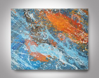 Abstract Painting - 20'' x 16''  Canvas Painting,  "Rain and Fire" Art by Brian Hill