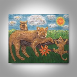 Hanging Out in Paradise - 30 x 24 Acrylic  Painting , Canvas Painting, Cat Painting,  Panther Painting, Art by Brian Hill